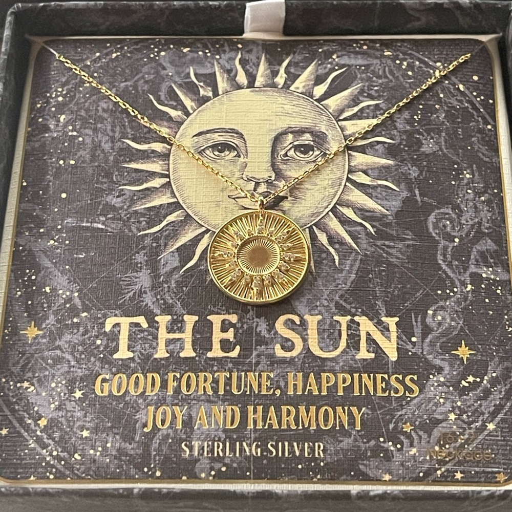 Isabella M gold sterling silver good fortune Sun necklace